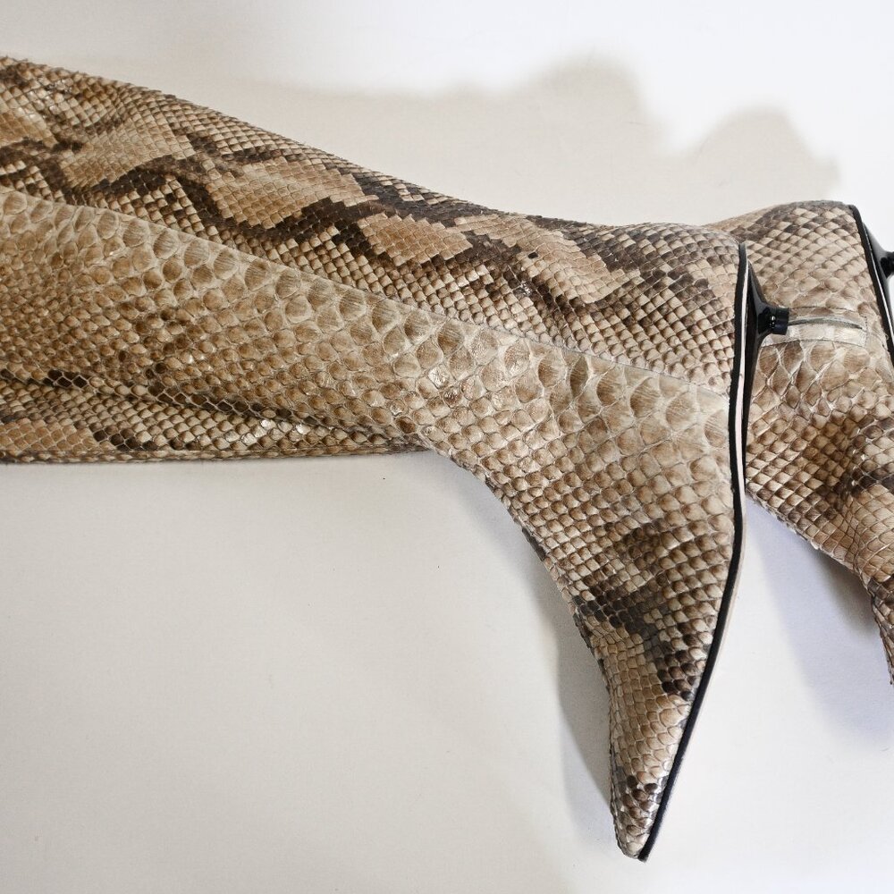 Vintage Christian Lacroix Python-Pattern Knee-High Boots with Kitten Heel - Picture 9 of 11